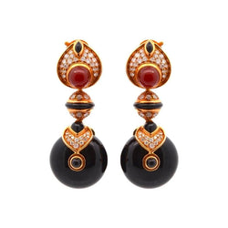 Boucles d'oreilles Clip MARINA B. Pneu en or jaune, onyx, cornaline et diamants
