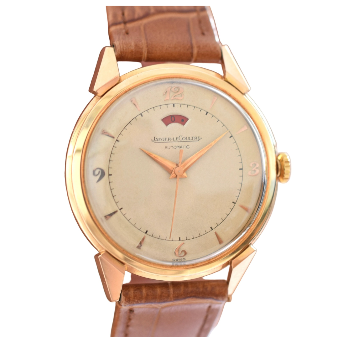 JAEGER-LECOULTRE "Power Reserve 40h" Watch in Rose gold and Leather