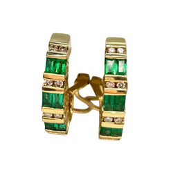 Yellow Gold Clip-On Earrings with Emeralds and Diamonds