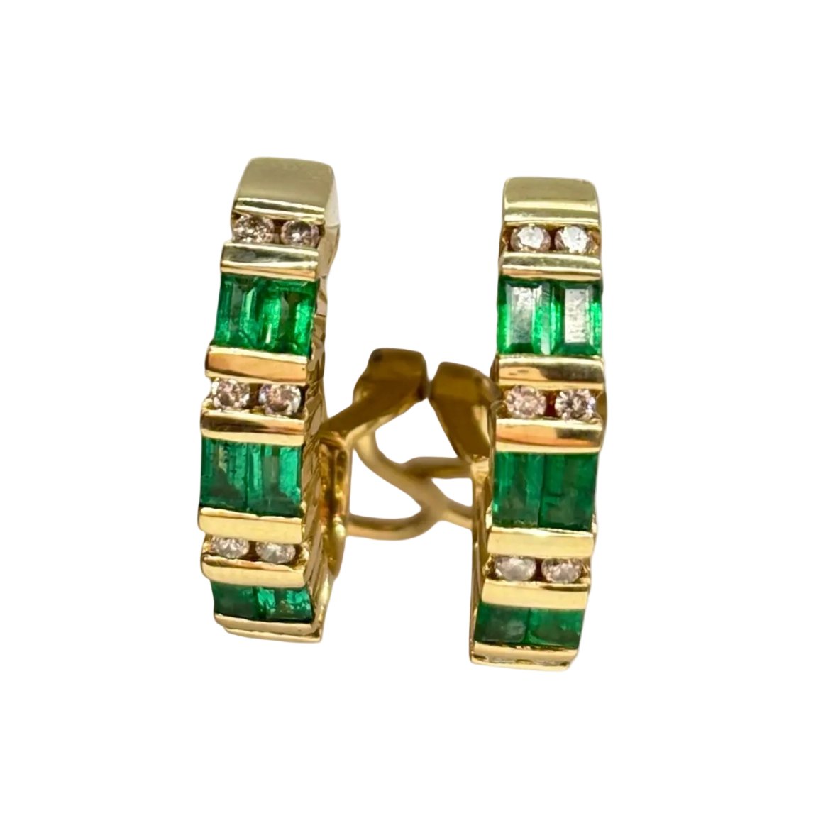 Yellow Gold Clip-On Earrings with Emeralds and Diamonds