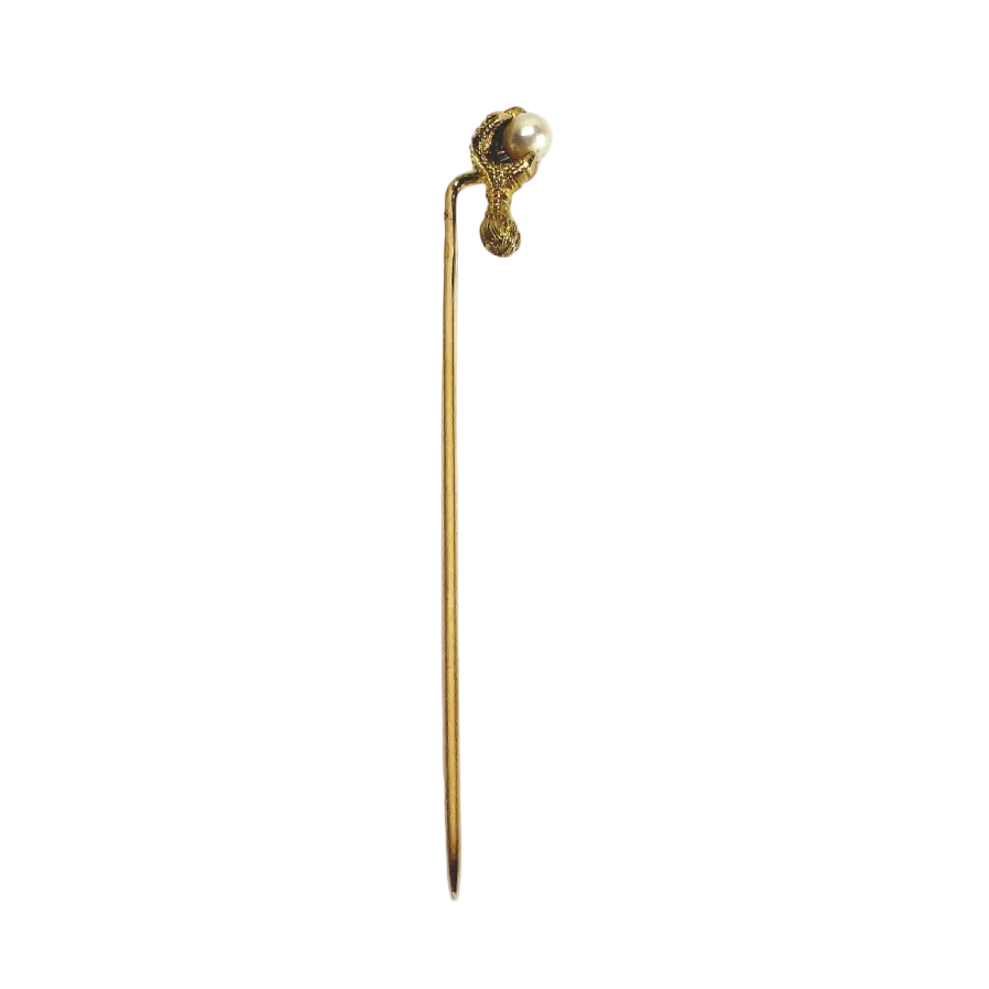 Yellow gold and pearl tie pin