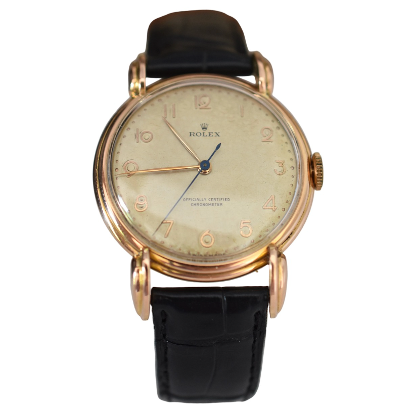ROLEX "Chronometer" watch in rose gold, steel, and leather