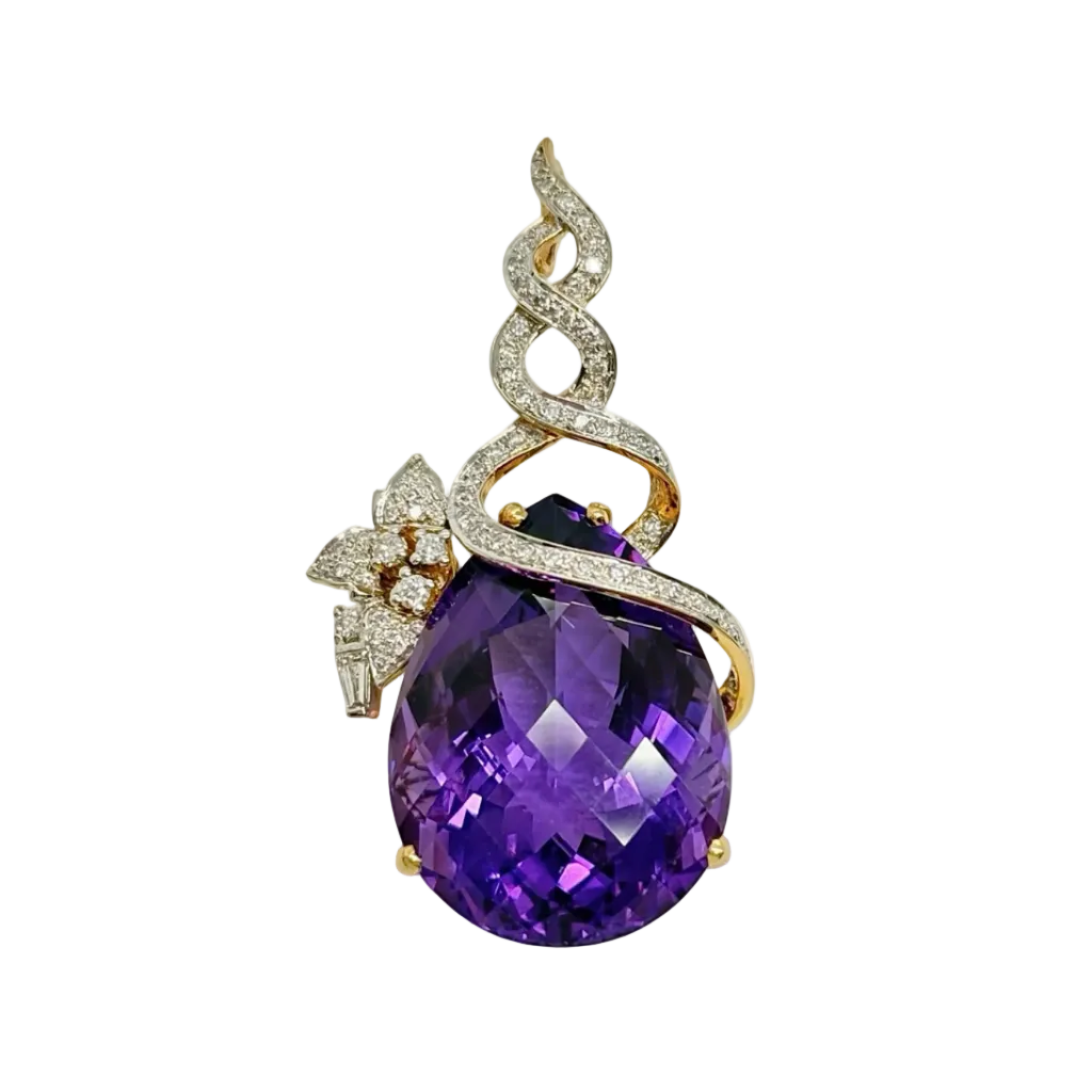 Yellow gold pendant with Amethyst and diamonds
