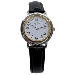 HERMÈS "Clipper" Watch in yellow gold, stainless steel, and leather