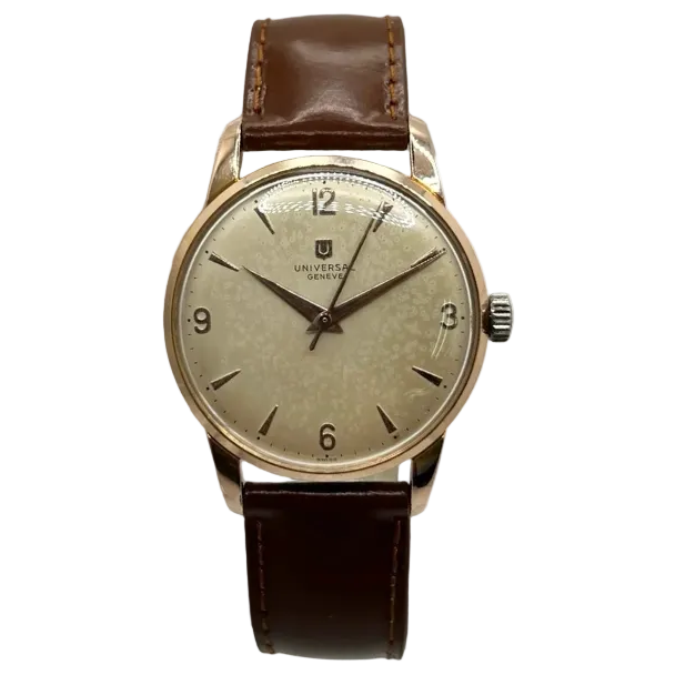 UNIVERSAL GENÈVE watch in gold-plated steel and leather