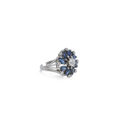 Bague fleur saphirs et diamant