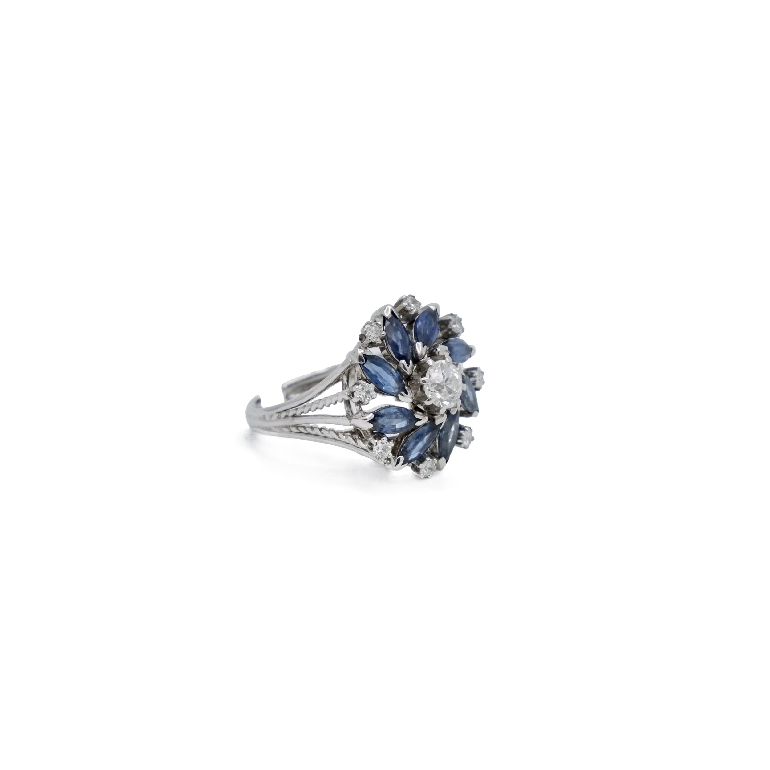 Bague fleur saphirs et diamant