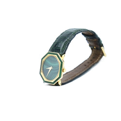 Montre octogonale PIAGET 9341 en or jaune, malachite et cuir