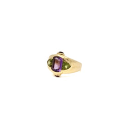 Bague Lilas en or jaune et améthyste et péridots