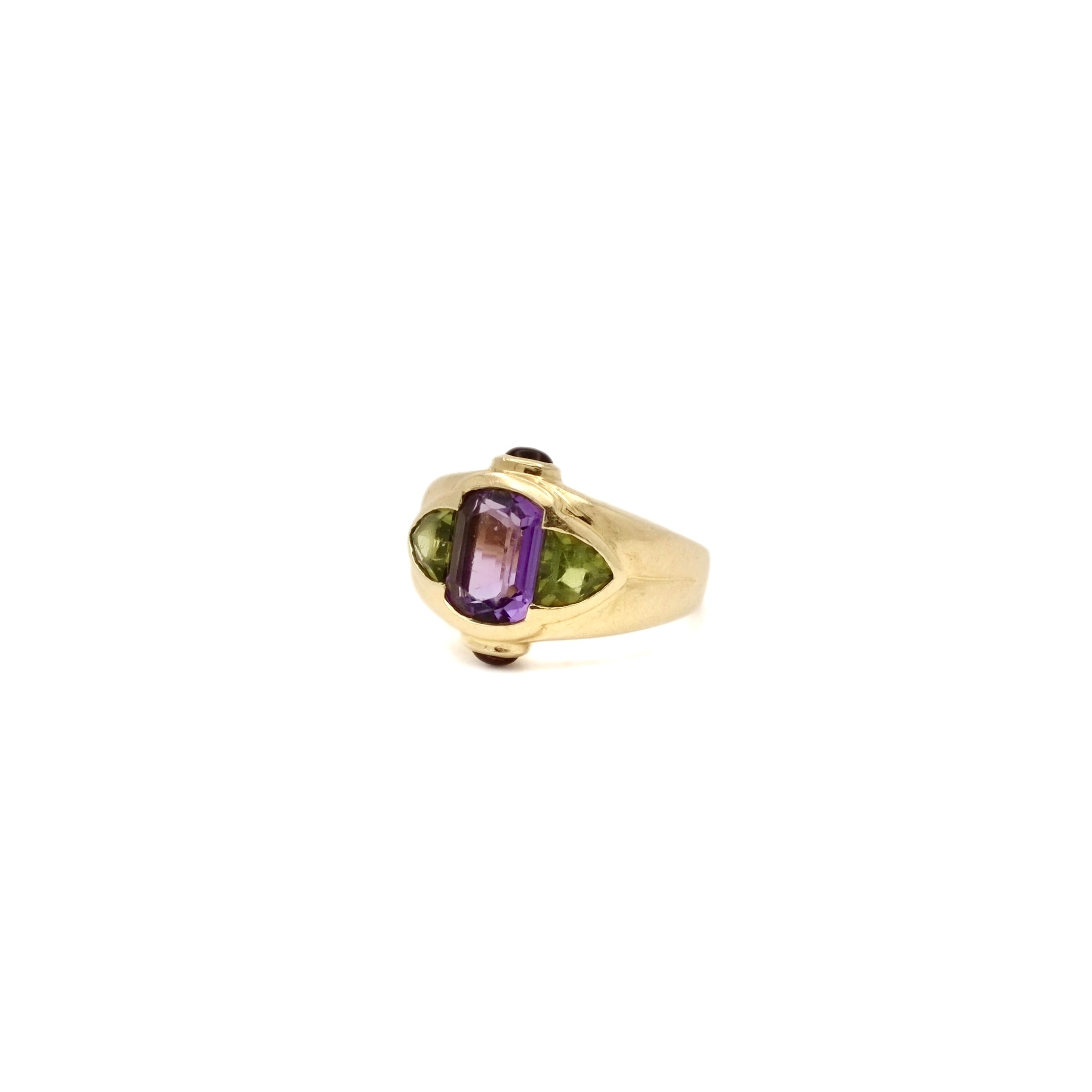 Bague Lilas en or jaune et améthyste et péridots