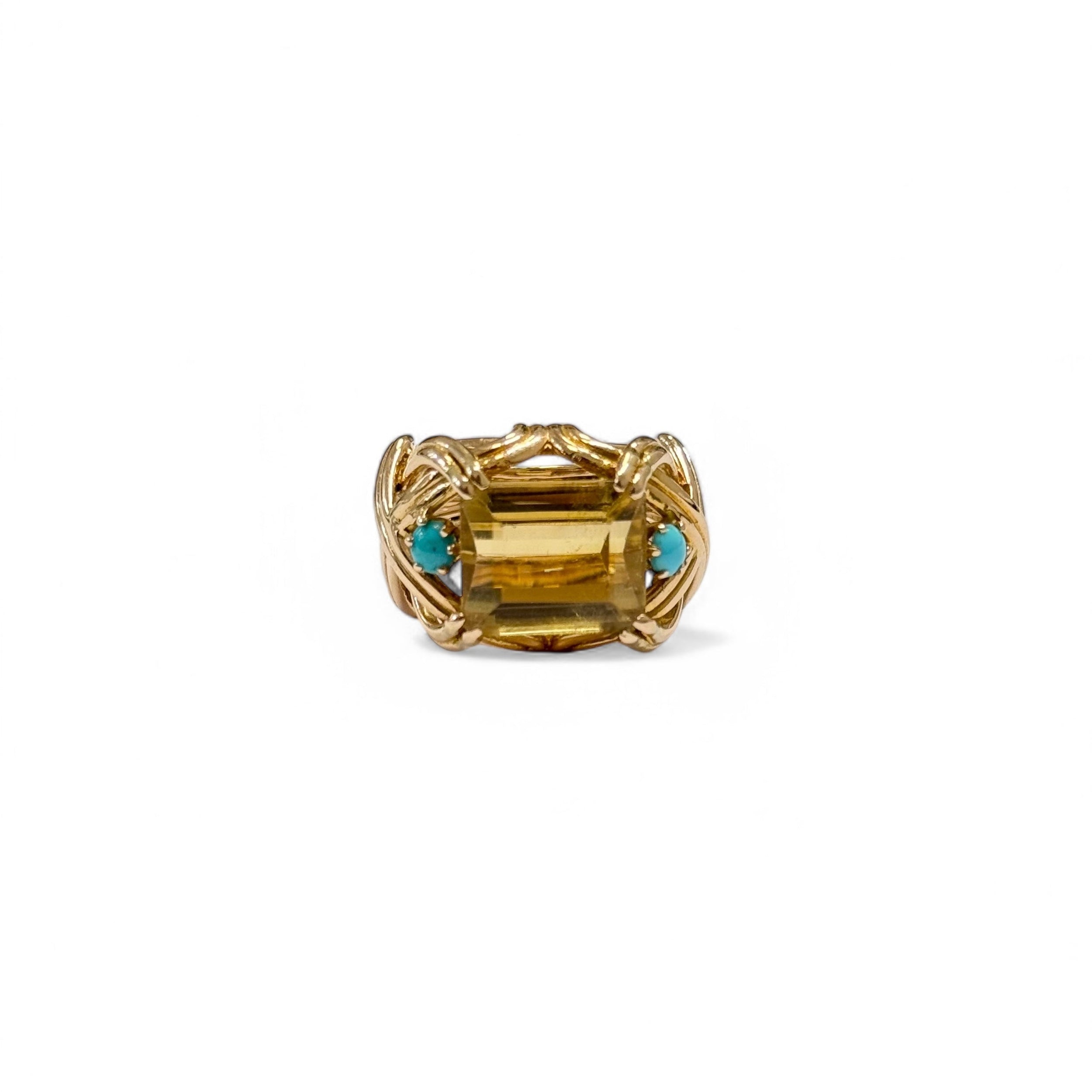 Bague cocktail citrine et turquoise