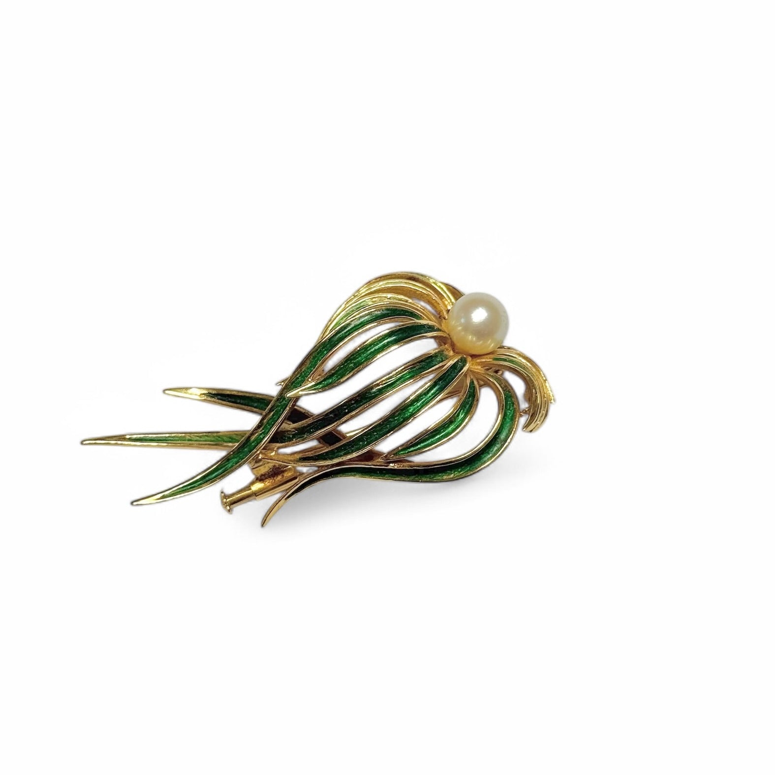 Broche « posidonie » or émaillé vert