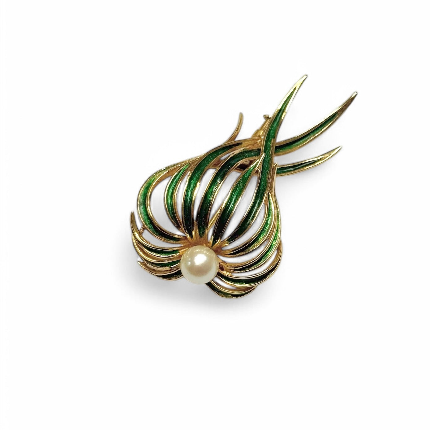Broche « posidonie » or émaillé vert