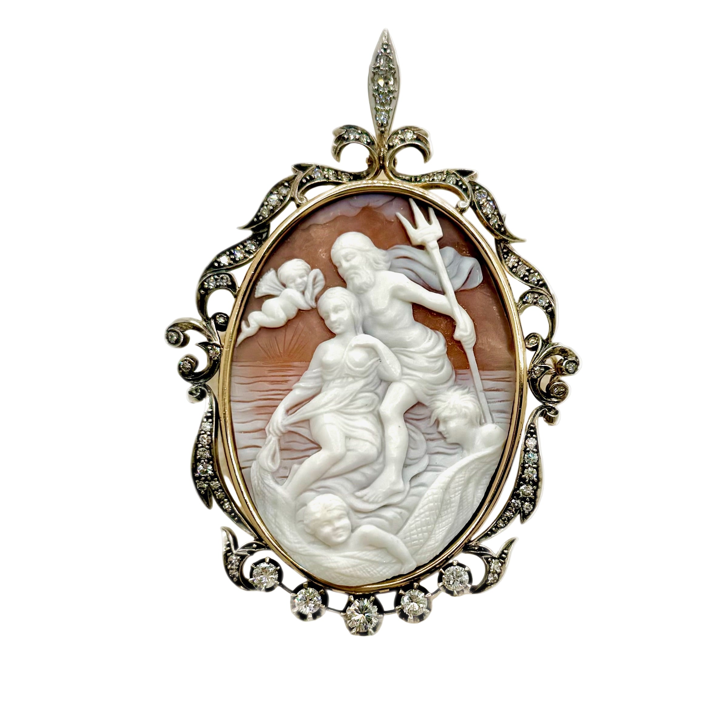 Cameo brooch in white gold, silver and diamonds – Castafiore