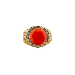 Bague Cannage en or jaune, corail et diamants