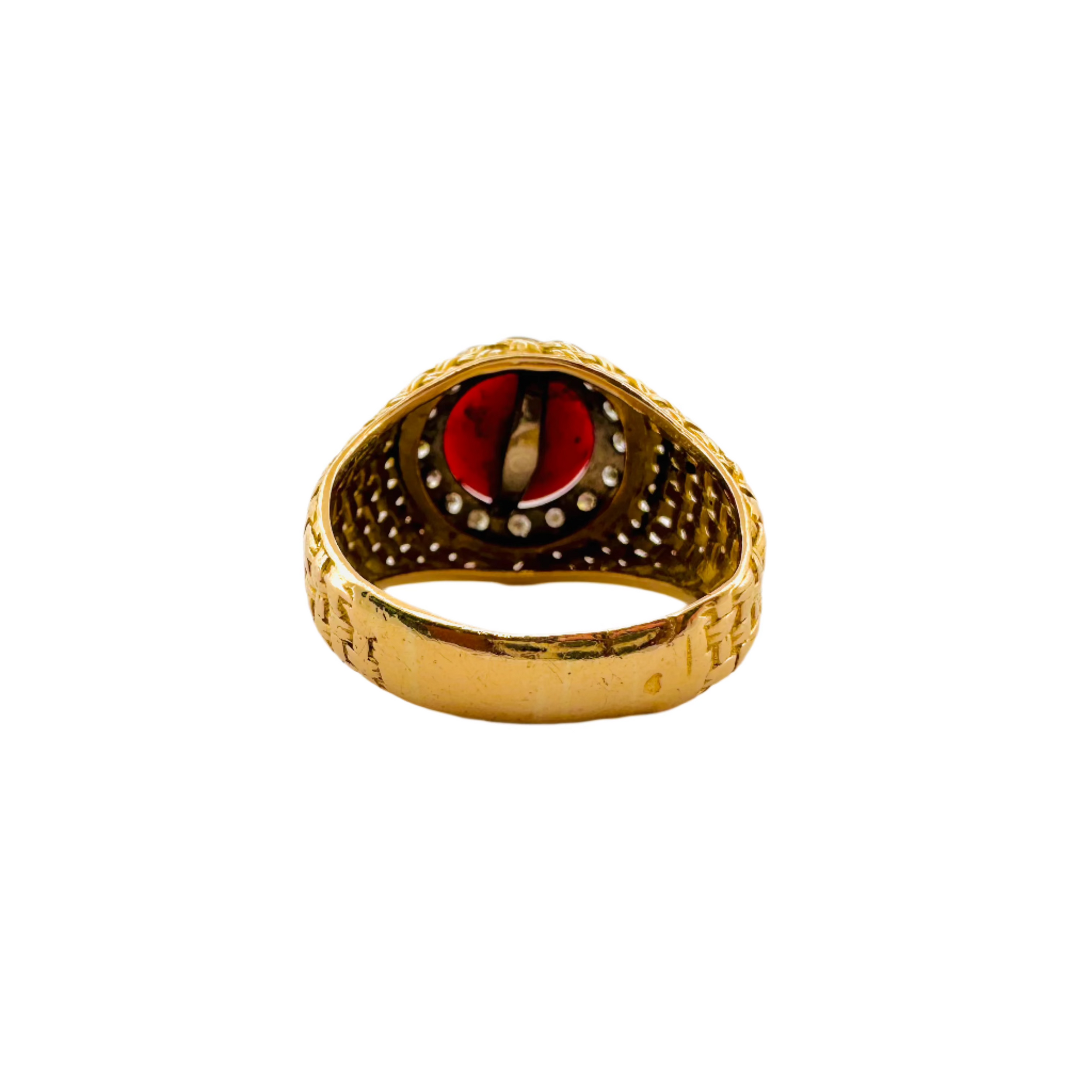Bague Cannage en or jaune, corail et diamants
