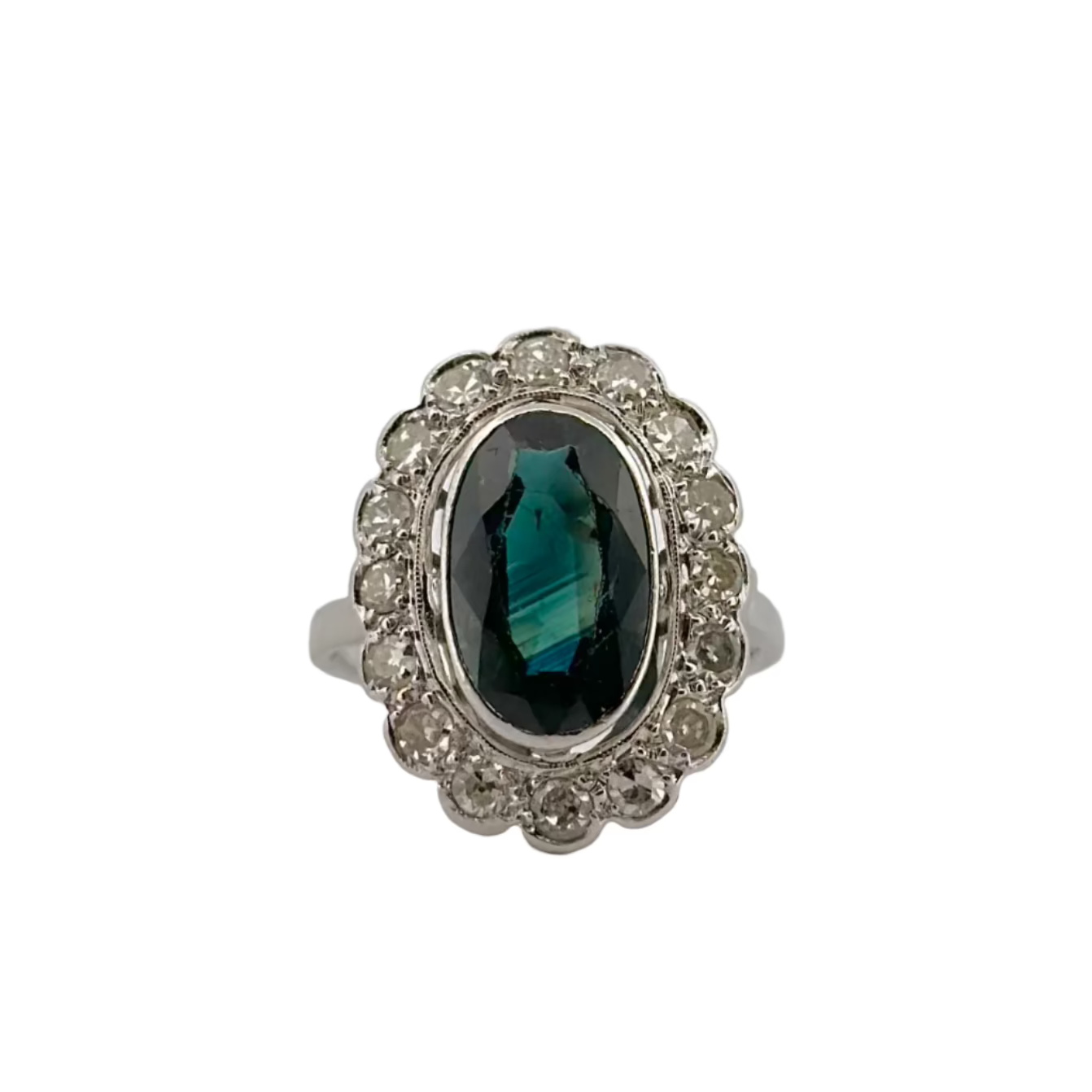 Bague Marguerite en platine, saphir et diamants