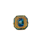 Bague en or jaune, pierre bleue et diamants