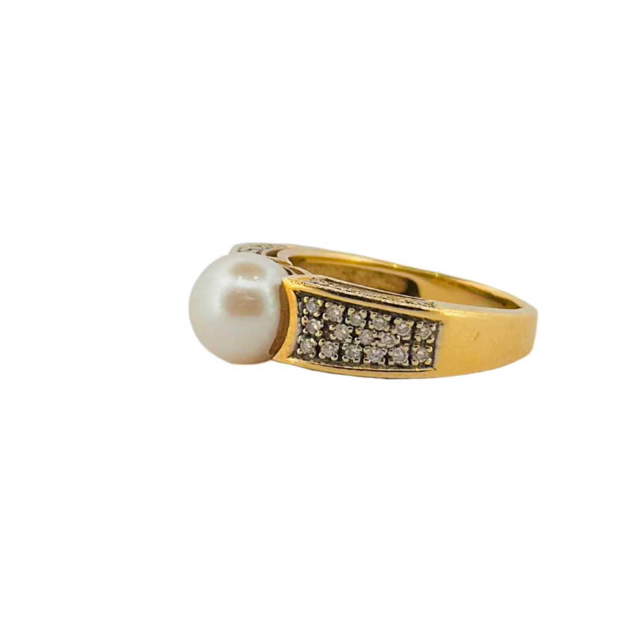 Bague Jonc en or jaune, perle et diamants