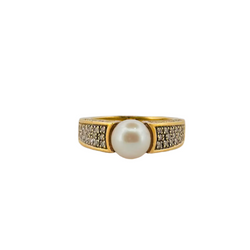 Bague Jonc en or jaune, perle et diamants