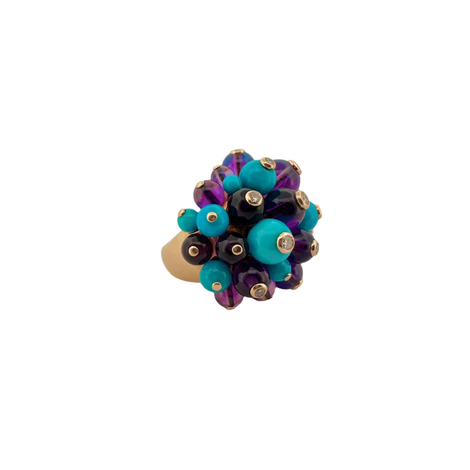 CARTIER "Délices de Goa" ring in yellow gold, turquoise, amethysts and diamonds