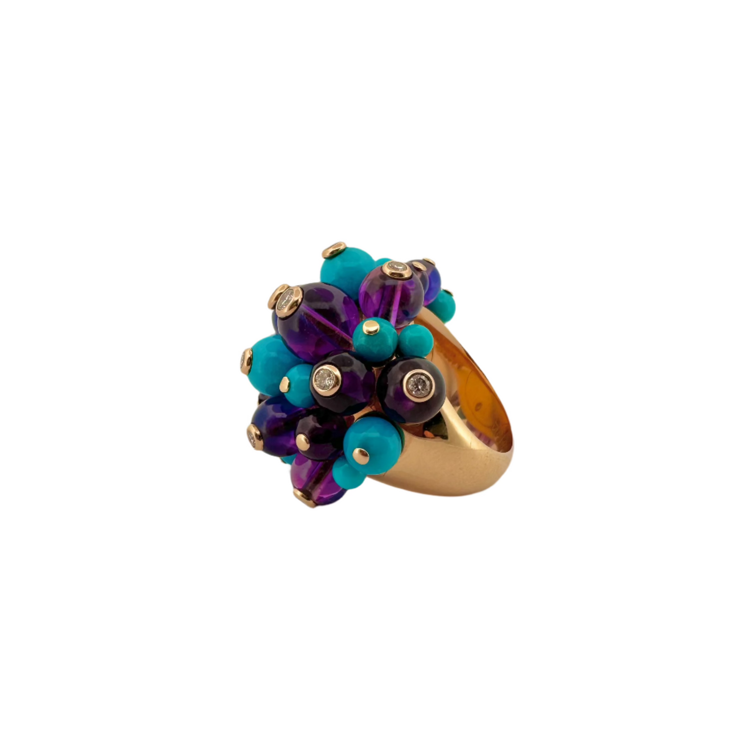 CARTIER "Délices de Goa" ring in yellow gold, turquoise, amethysts and diamonds