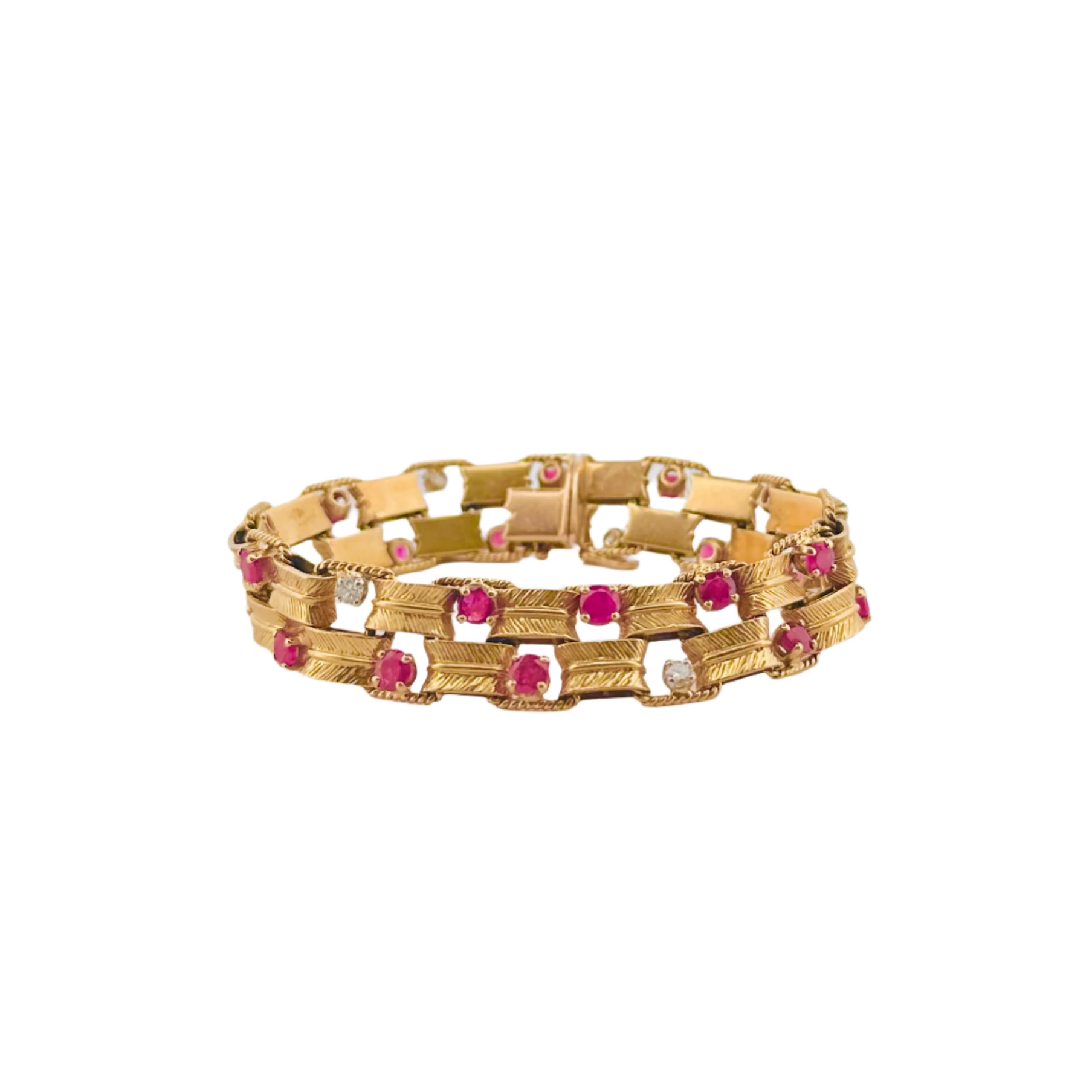 Bracelet en or jaune, rubis et diamants