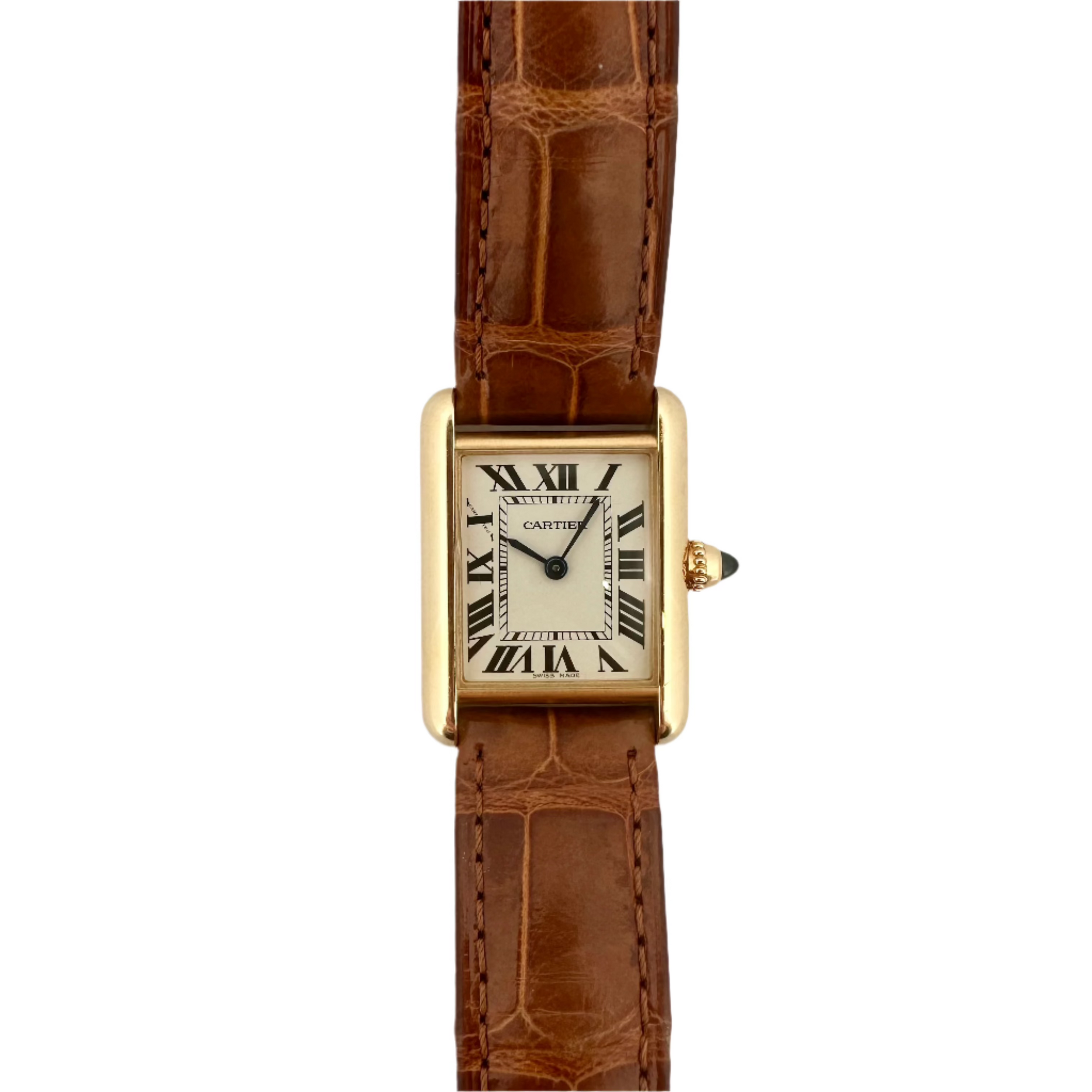 Montre Quartz CARTIER "Tank" en or jaune et cuir