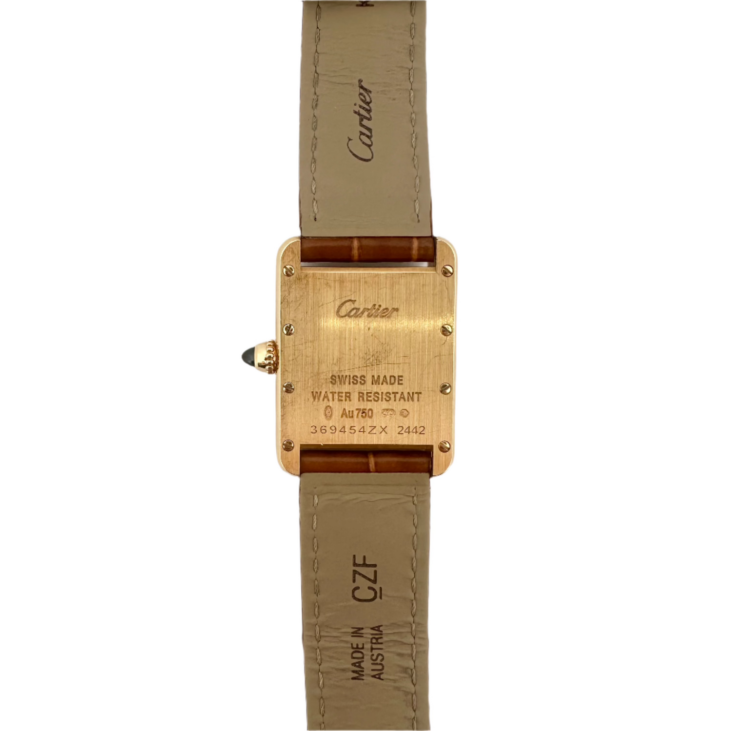 CARTIER “Tank” watch in yellow gold and leather