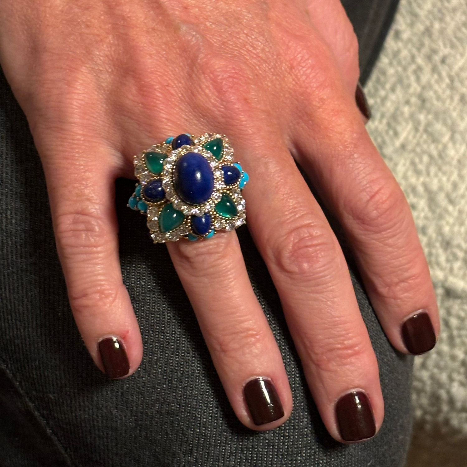 BOUCHERON Cocktail Ring in yellow gold, Lapis lazuli, Turquoise, and Diamonds