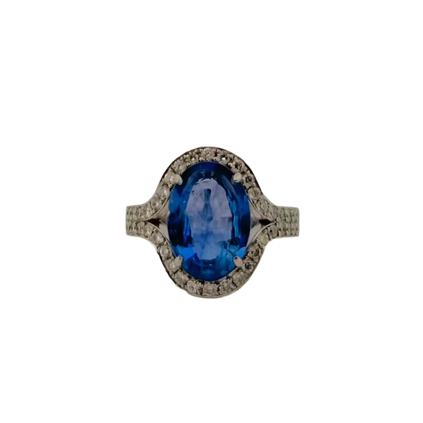 Bague en or blanc saphir et diamants