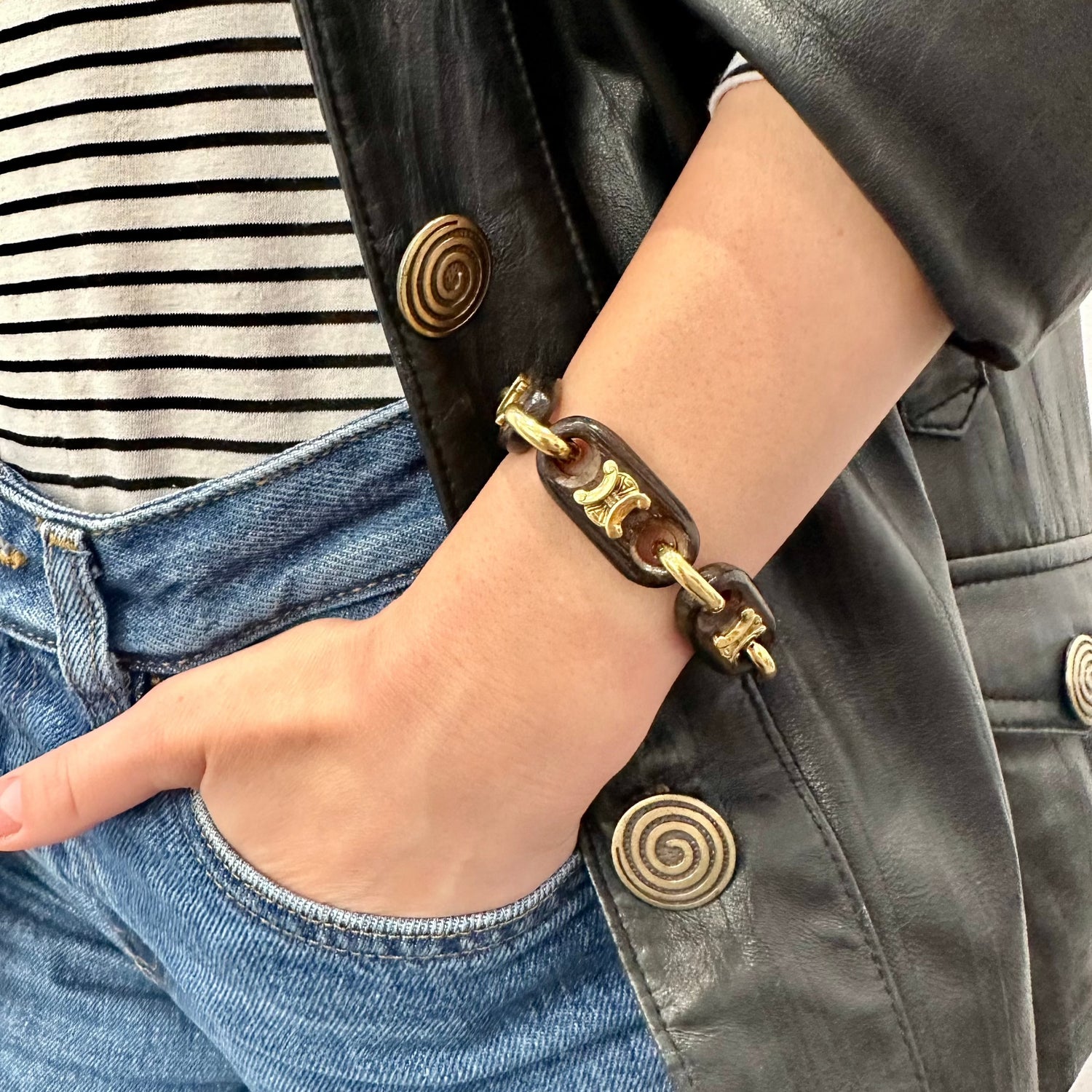 CÉLINE Triomphe Bracelet in Yellow Gold and Wood