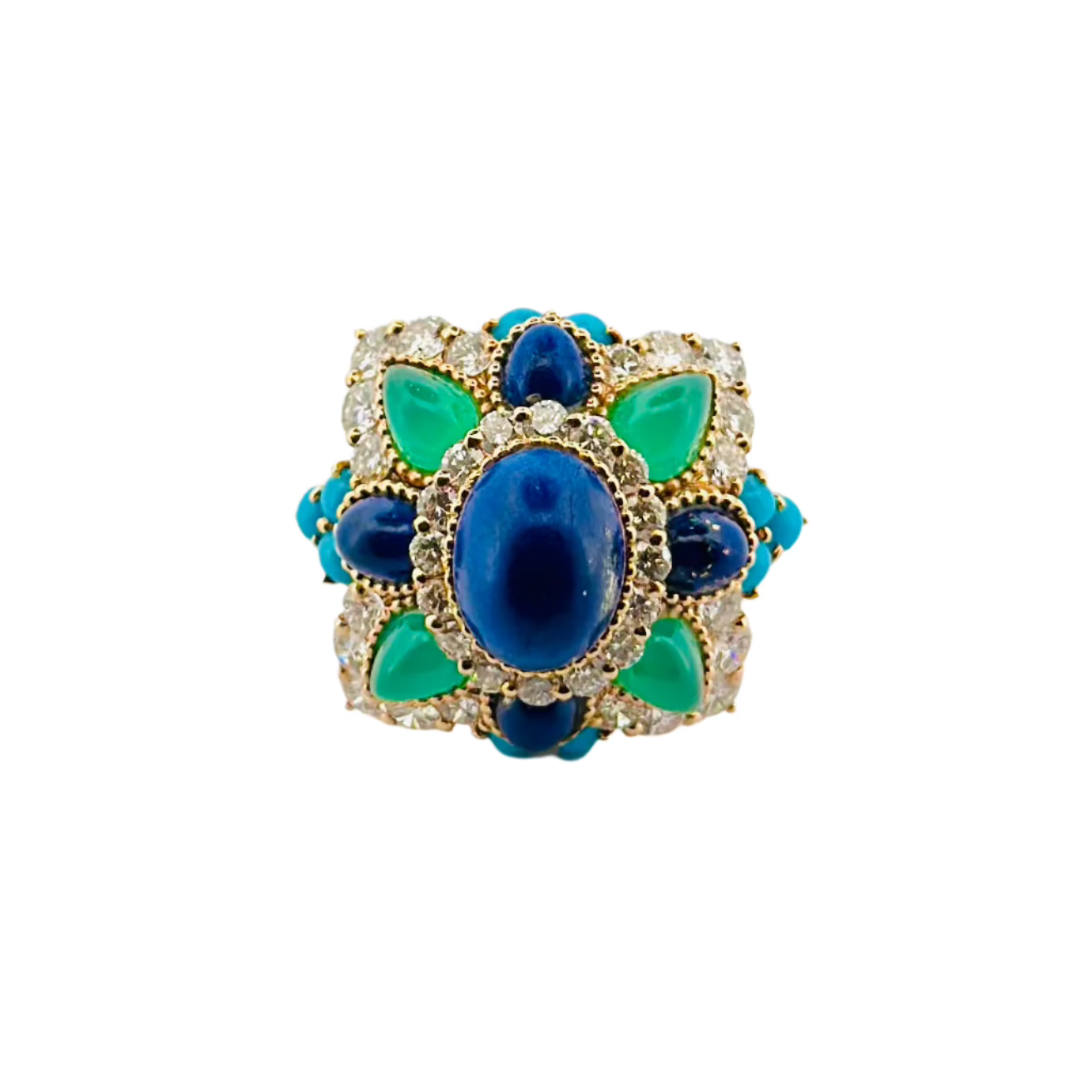Bague Cocktail BOUCHERON en or jaune, lapis-lazuli, turquoise et diamants