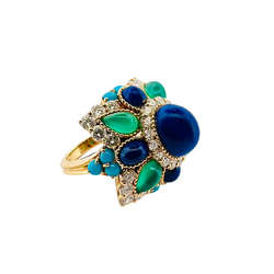 Bague Cocktail BOUCHERON en or jaune, lapis-lazuli, turquoise et diamants