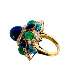 Bague Cocktail BOUCHERON en or jaune, lapis-lazuli, turquoise et diamants