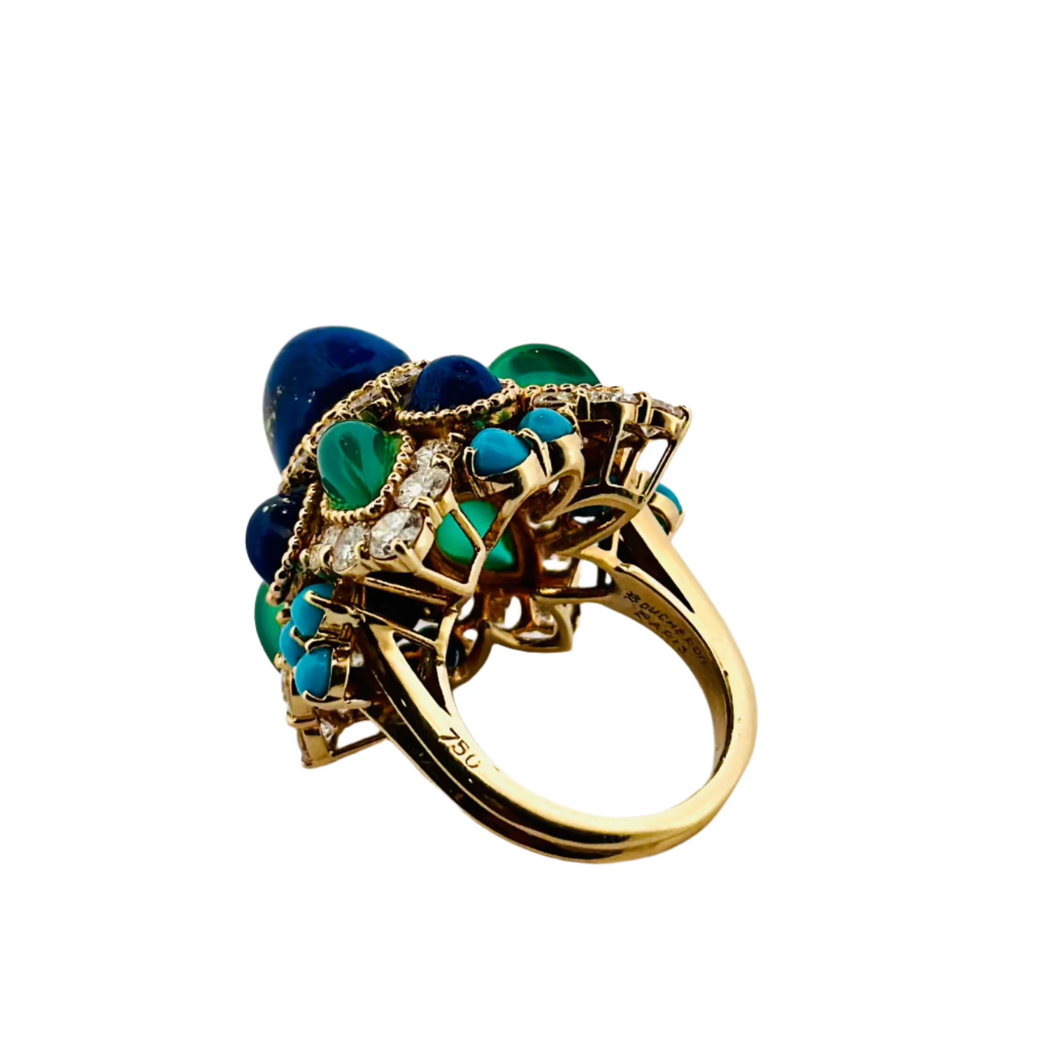 BOUCHERON Cocktail Ring in yellow gold, Lapis lazuli, Turquoise, and Diamonds