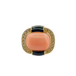 Bague Cocktail DAVID WEBB en or jaune, corail, onyx et diamants