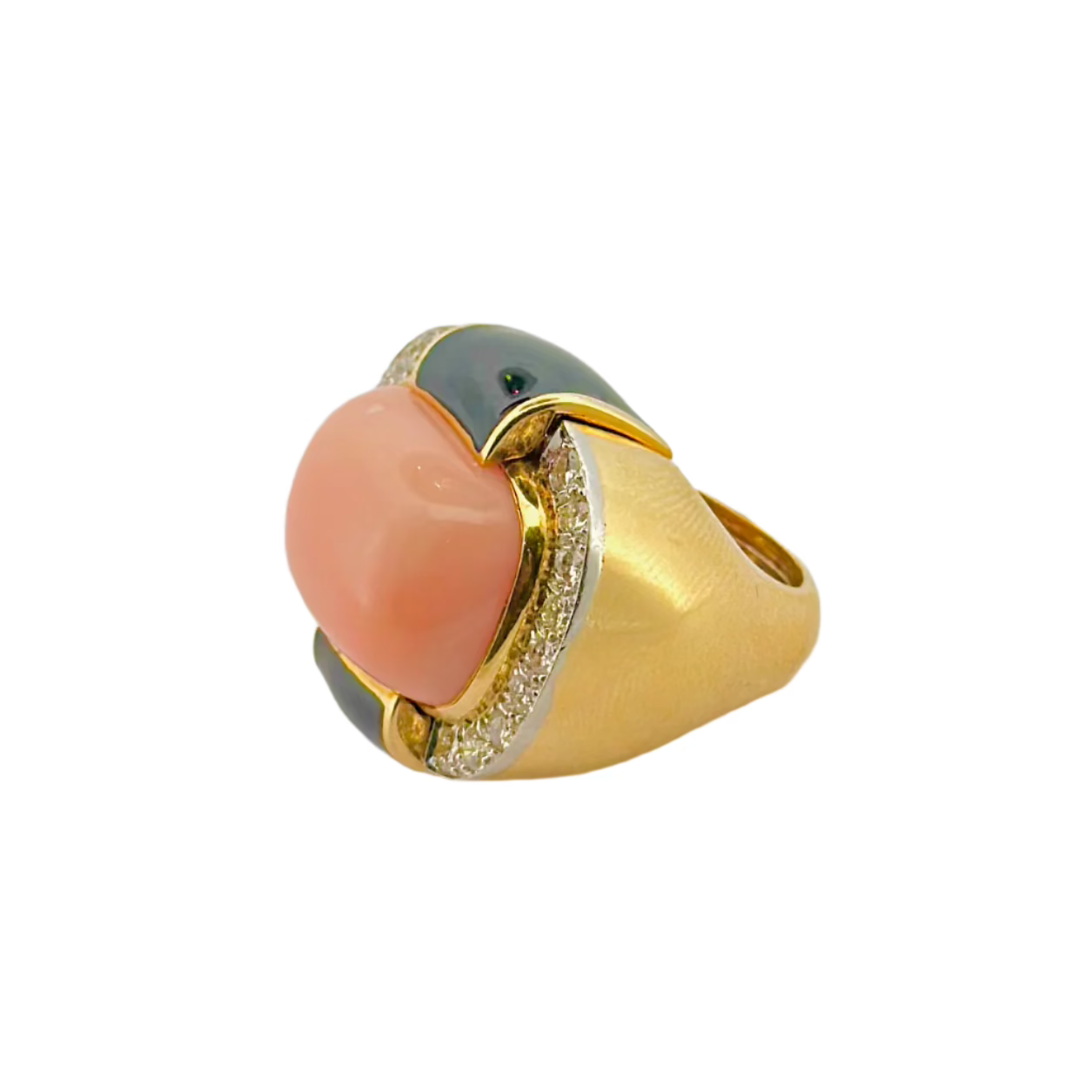 Bague Cocktail DAVID WEBB en or jaune, corail, onyx et diamants