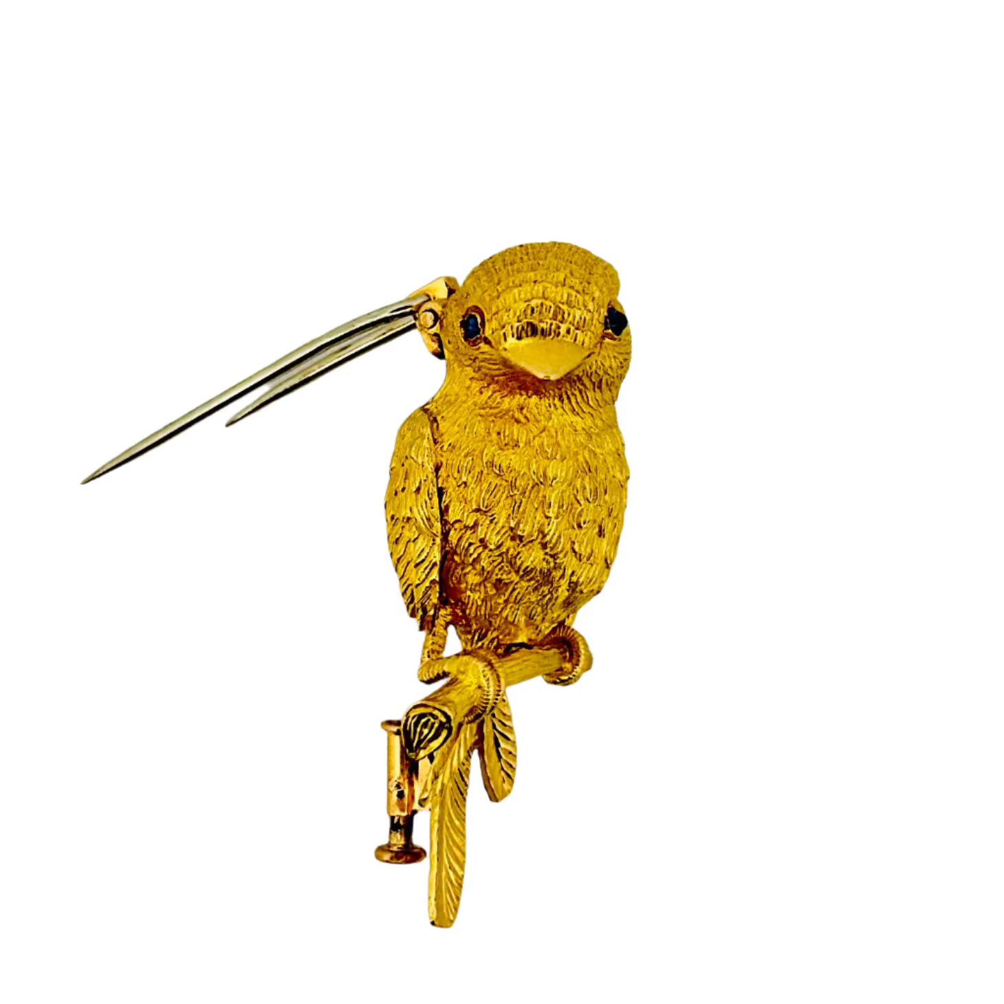 Broche Clip VAN CLEEF & ARPELS par GEORGES LENFANT Moineau sur une branche en or jaune et saphirs