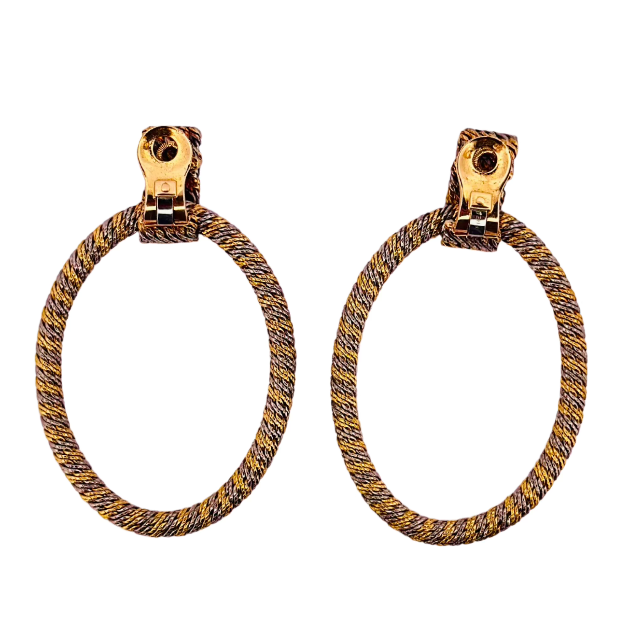 Pair of Earrings FRED in yellow gold and white twisted colors
