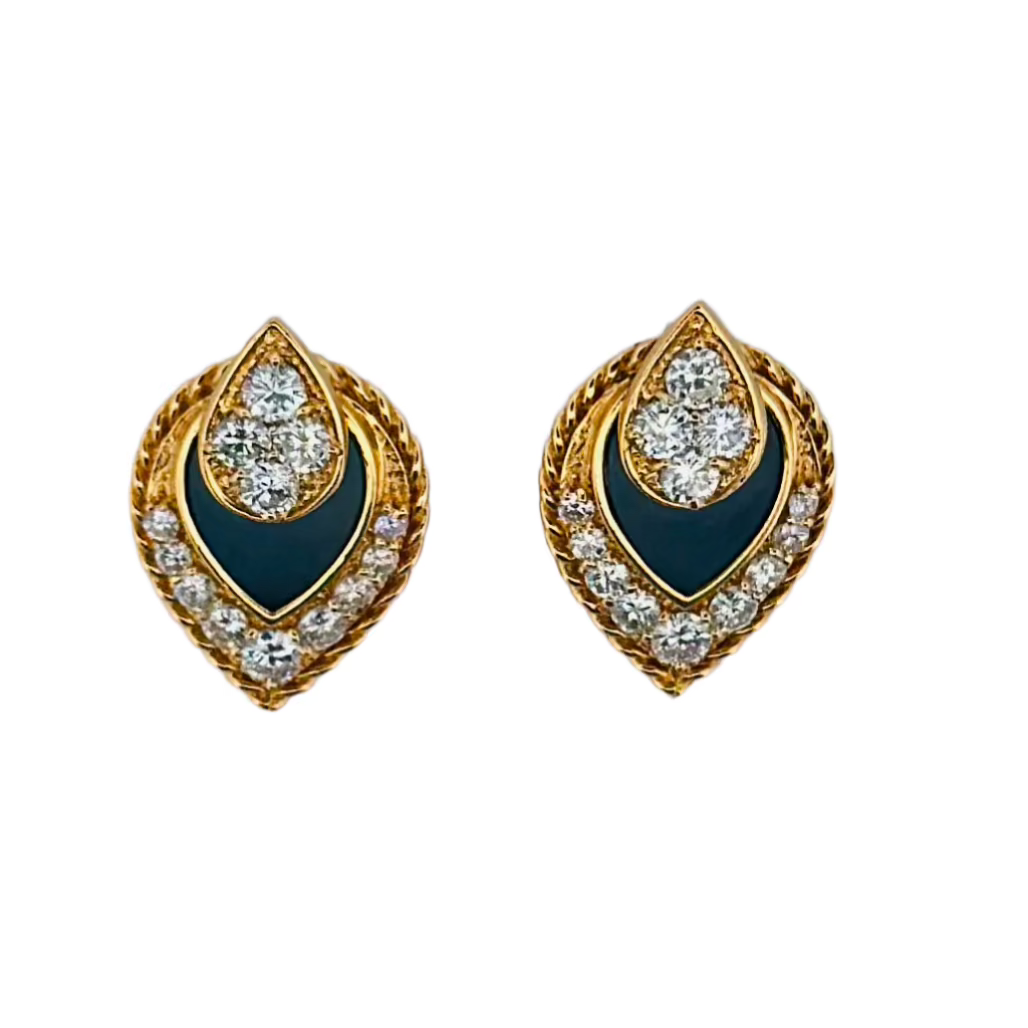 Boucles d'oreilles FRED en or jaune, onyx et diamants