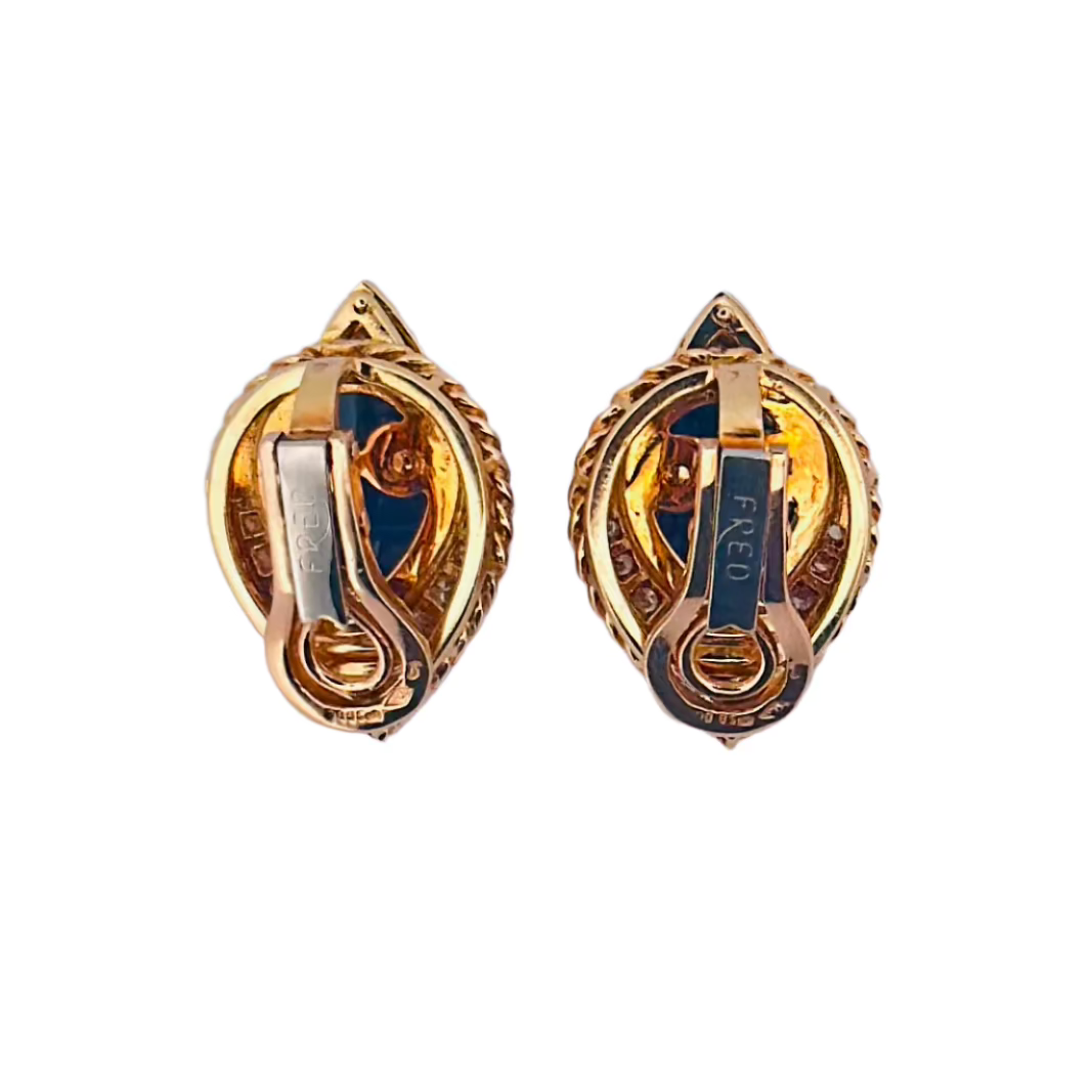 Boucles d'oreilles FRED en or jaune, onyx et diamants