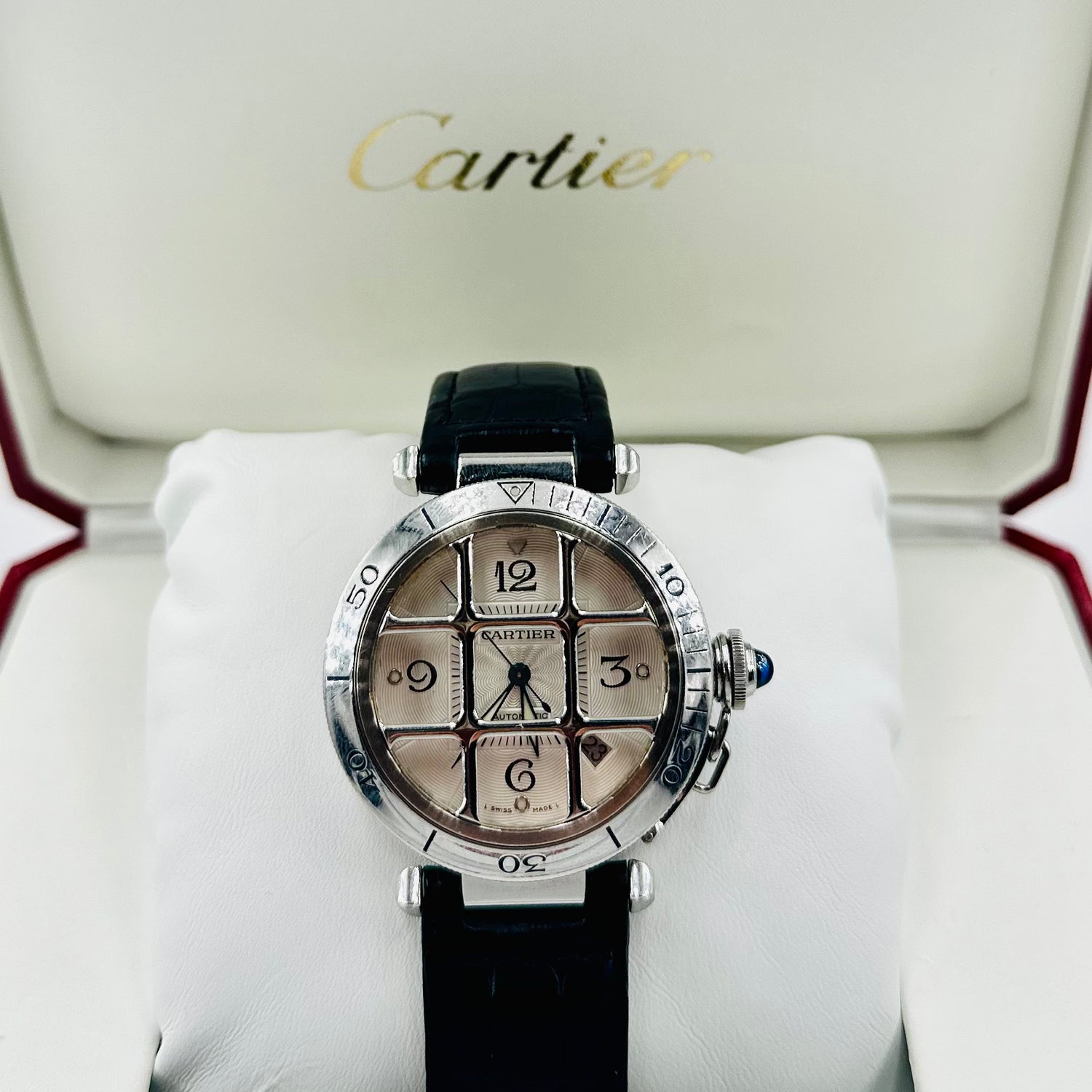 CARTIER “Pasha” watch in steel and leather
