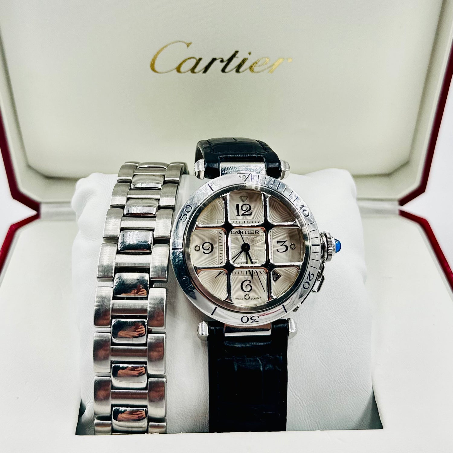 CARTIER “Pasha” watch in steel and leather