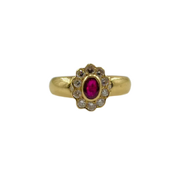 Bague Marguerite en or jaune, rubis et diamants
