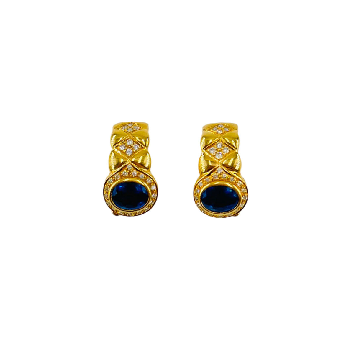Boucles d'oreilles en or jaune, saphir et diamants