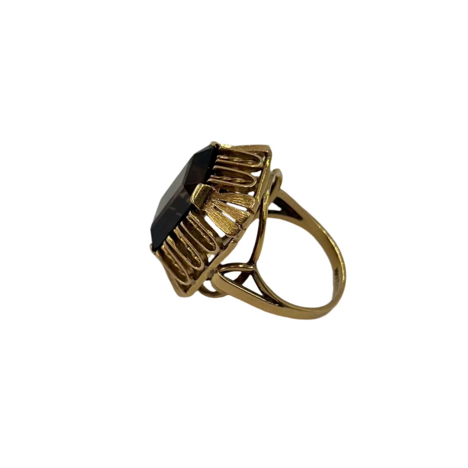 Bague Cocktail en or jaune et quartz fumé