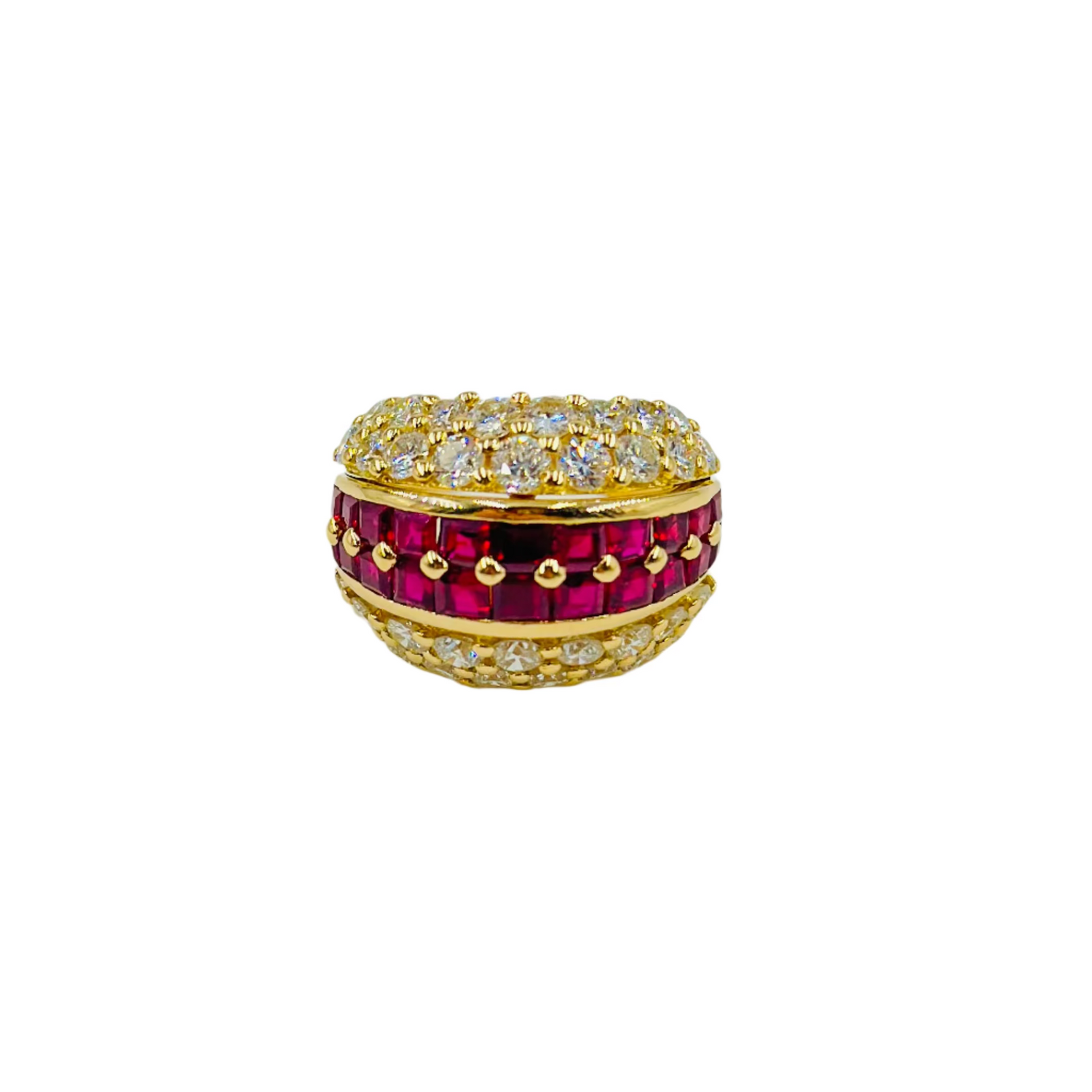 Bague Dôme en or jaune, rubis et diamants