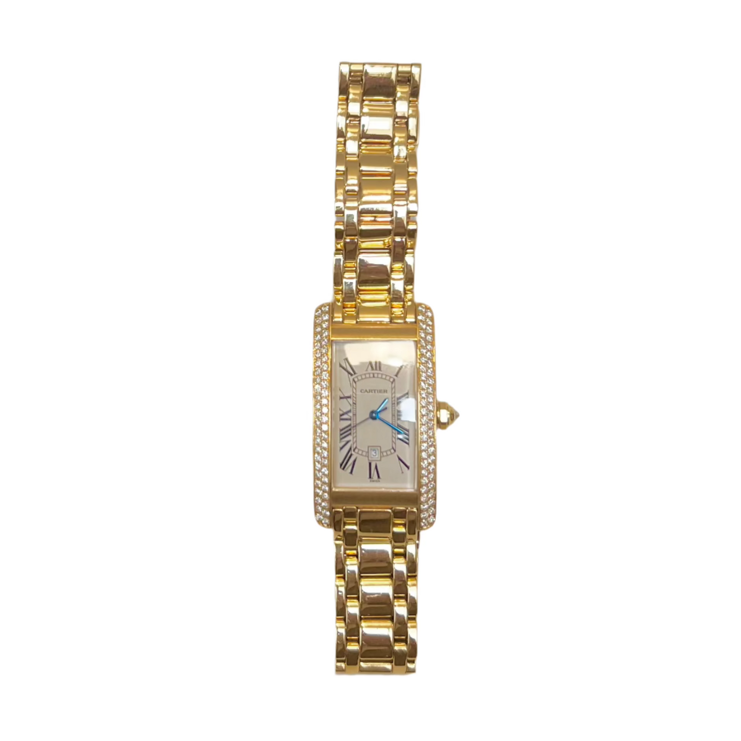 CARTIER "Tank Américaine" Watch in Yellow gold and Diamonds