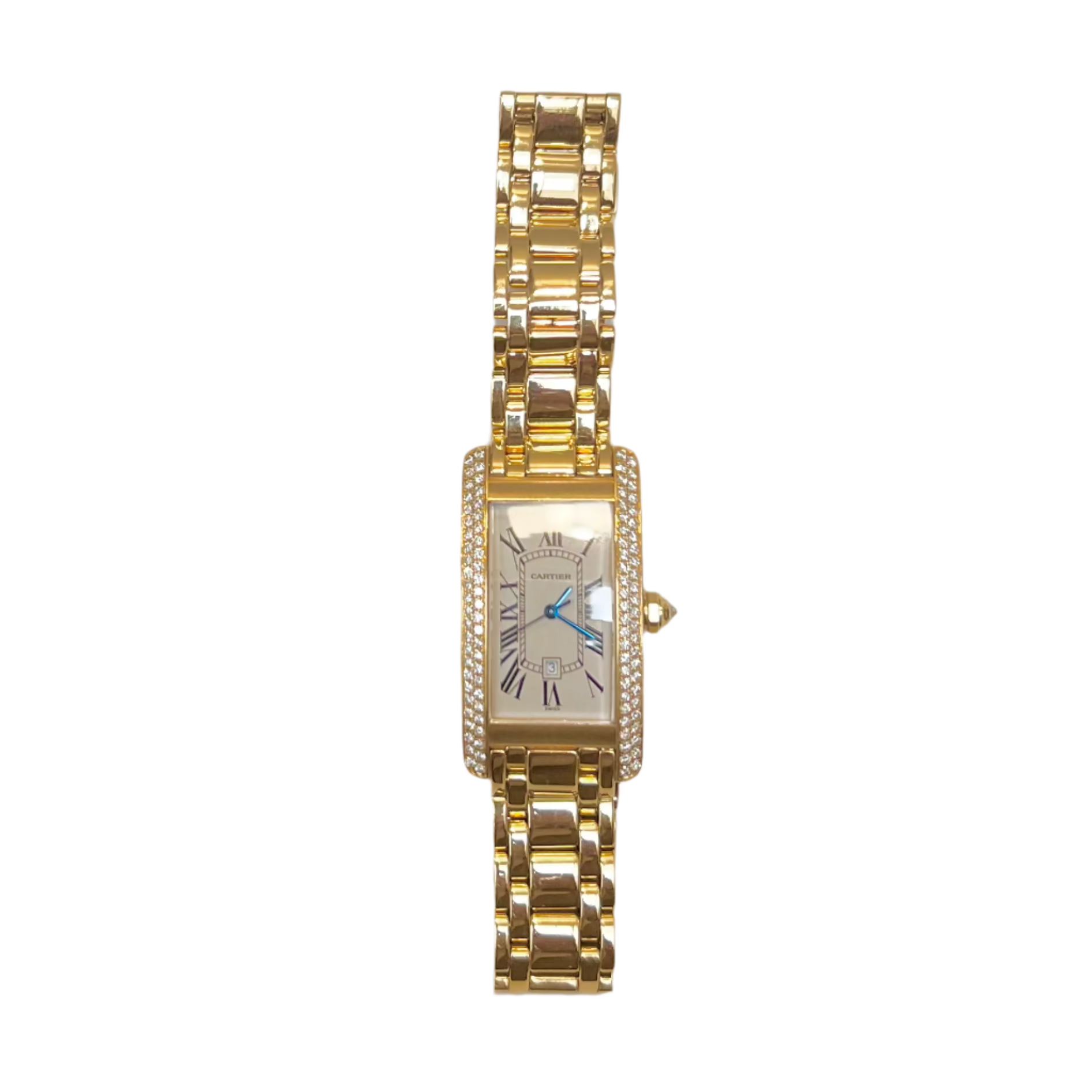 Montre CARTIER "Tank Américaine" en or jaune et diamants